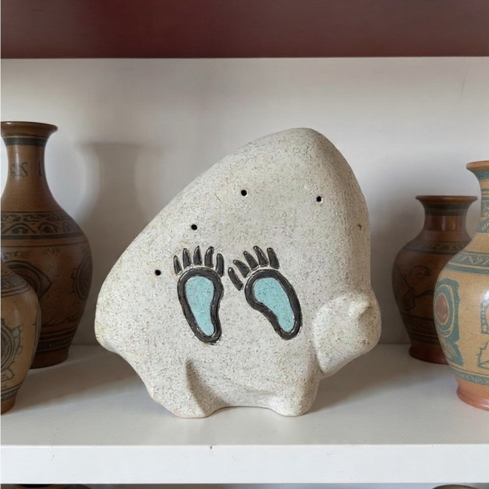 Handcrafted Ceramic buffalo Figurine with Footprint Design